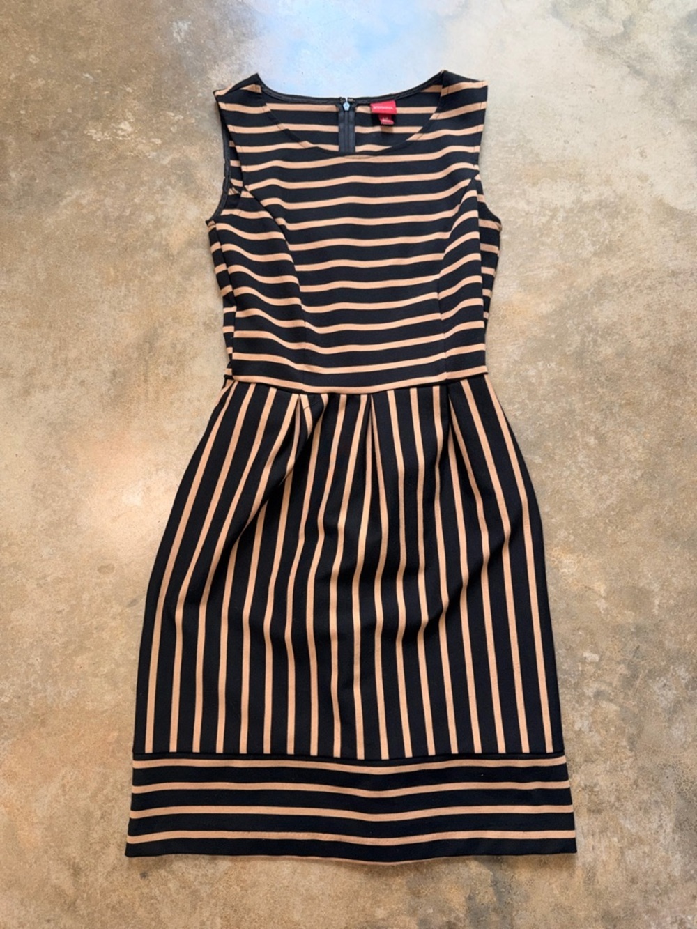 Merona Black Tan Striped Sleeveless A-Line Dress Size Small NWOT